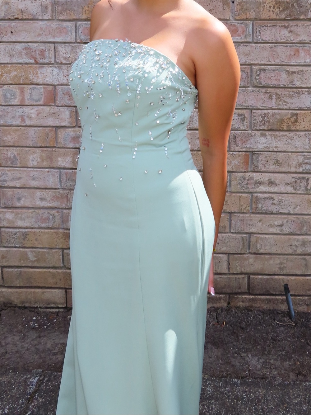 Mac Duggal 27788 Green Strapless Embellished Crepe Mermaid Gown Sz 8